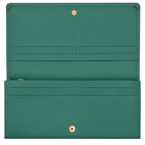 Portfele Longchamp Long continental Le Foulonné Skórzane Women Wallets Damskie Zielone | 7961-WNPOC