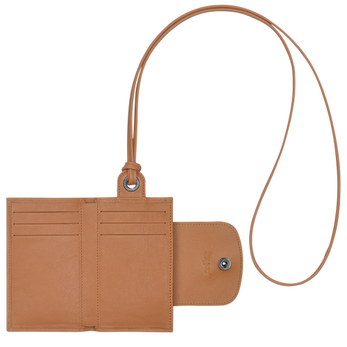 Posiadacz Karty Longchamp Le Pliage Cuir Skórzane with necklace Women Cardholders Damskie Beżowe | 1326-XJIAT