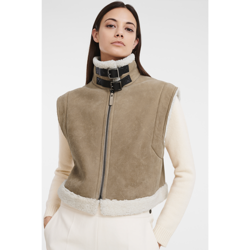 Vest Longchamp Fall-Zimowe 2022 Kolekcja Skórzane Women Vest Damskie Beżowe | 6428-GXAVN