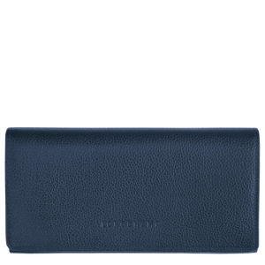 Portfele Longchamp Long continental Le Foulonné Skórzane Women Wallets Damskie Niebieskie | 1759-CMZWV