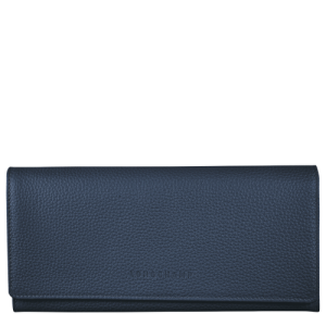 Portfele Longchamp Long continental Le Foulonné Skórzane Women Wallets Damskie Niebieskie | 2683-MQVXJ