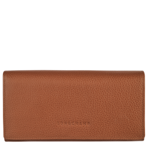 Portfele Longchamp Long continental Le Foulonné Skórzane Women Wallets Damskie Brązowe | 4265-MLPRF