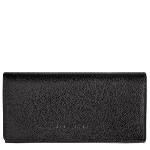 Portfele Longchamp Long continental Le Foulonné Skórzane Women Wallets Damskie Czarne | 4391-DLATB