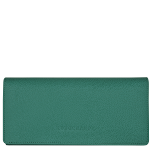 Portfele Longchamp Long continental Le Foulonné Skórzane Women Wallets Damskie Zielone | 7961-WNPOC