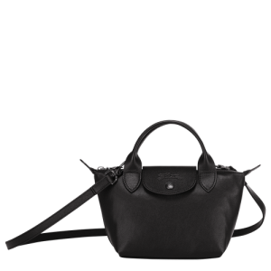 Torby Mini Longchamp Le Pliage Cuir XS Skórzane Women Mini Bag Damskie Czarne | 3647-BRHMT